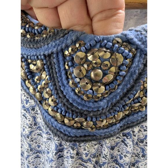 Charter Club Dress Womens Small Blue Embellished Tank Dress Gathered Waist Midi - Picture 7 of 8